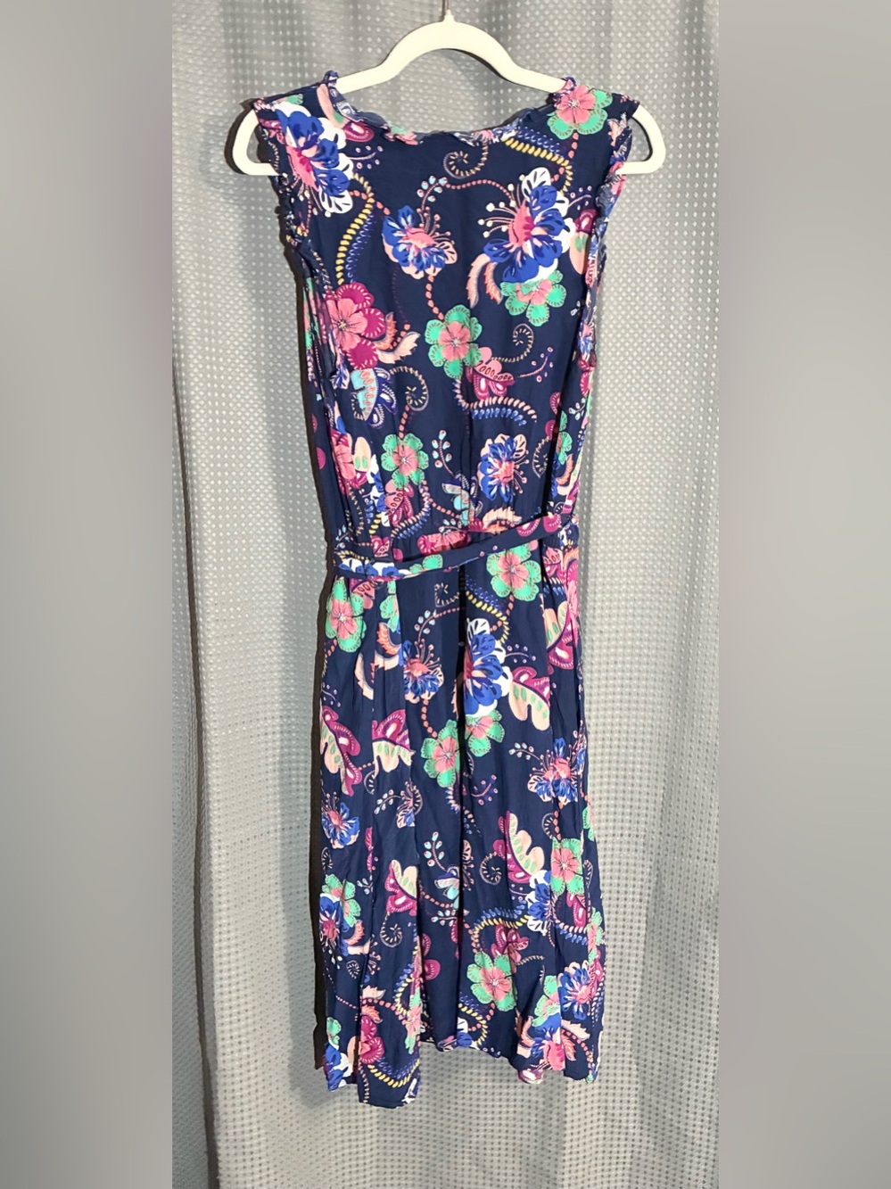 Talbots Tropical Belted Dress Sz 12 Ruffles Lined Vibrant Fun Function Party - Picture 11 of 13